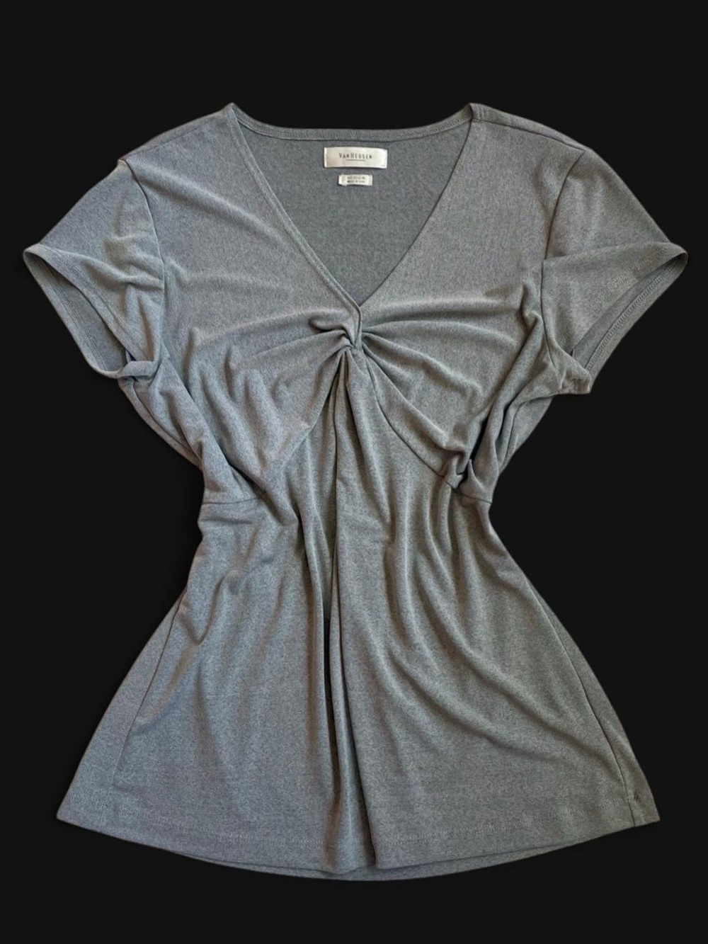 Y2K Van Heusen Gray Twist Front V-Neck Babydoll Flowy Blouse Top Size Medium